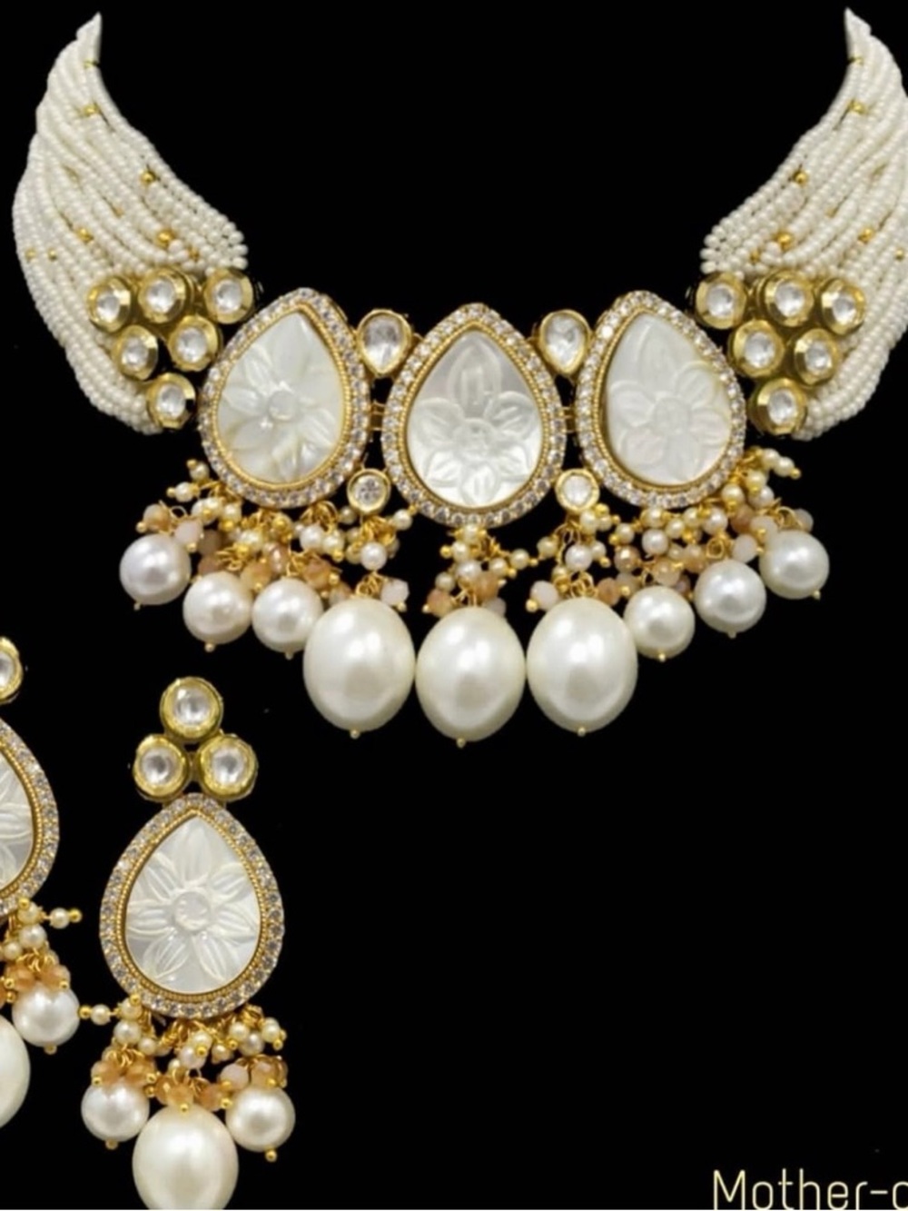 Indian kundan Elegant White Pearl Choker Necklace Set - Unbranded